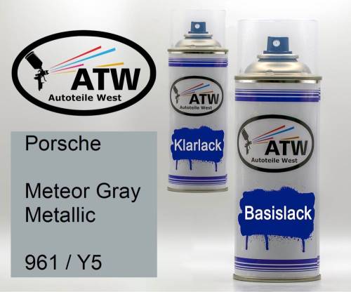 Porsche, Meteor Gray Metallic, 961 / Y5: 400ml Sprühdose + 400ml Klarlack - Set, von ATW Autoteile West.